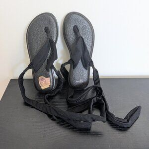 Sanuk Women's Yoga Mat Flip-Flops Black Sandals Size 7